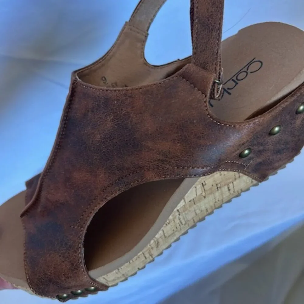 Corkys Sandals Womens Size 9 Cork Comfort Wedge Shoes Carley Brown Earthy Studs - Picture 6 of 8
